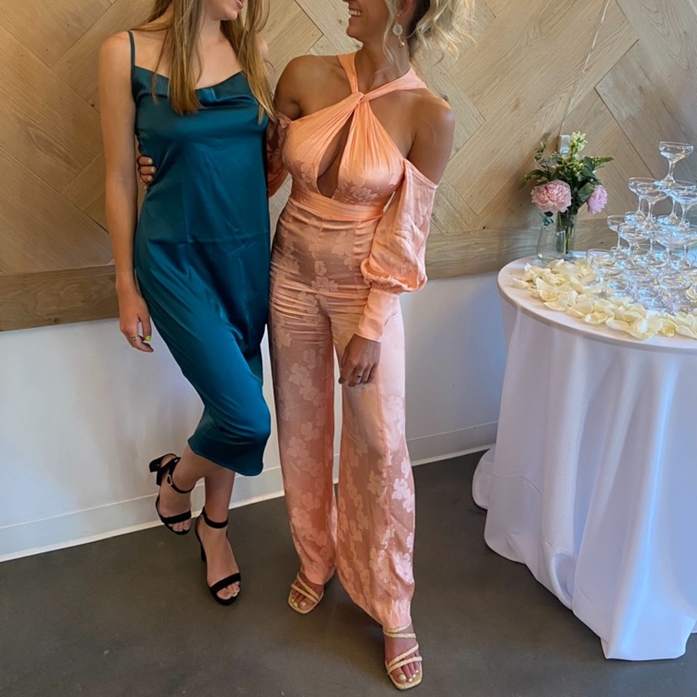 COPY - Alice McCall peach jacquard cold shoulder open back jumpsuit!